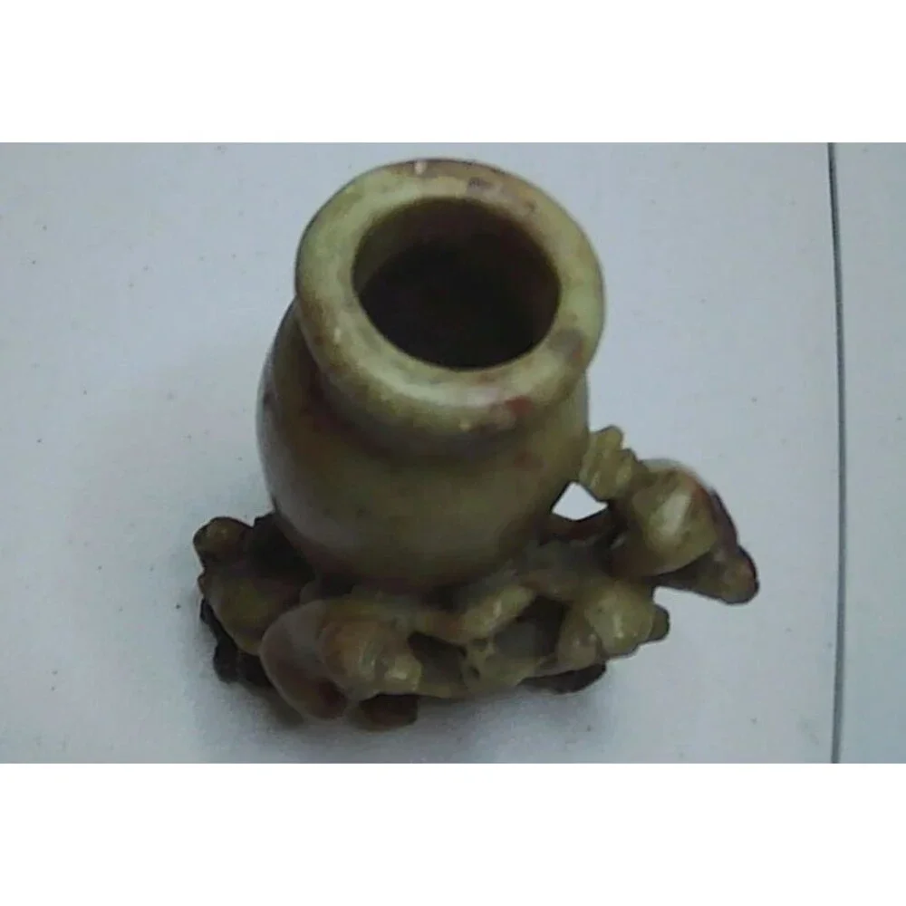 Vintage Asian China Hand Carved Two Monkeys Soapstone Vase Holder  5.5